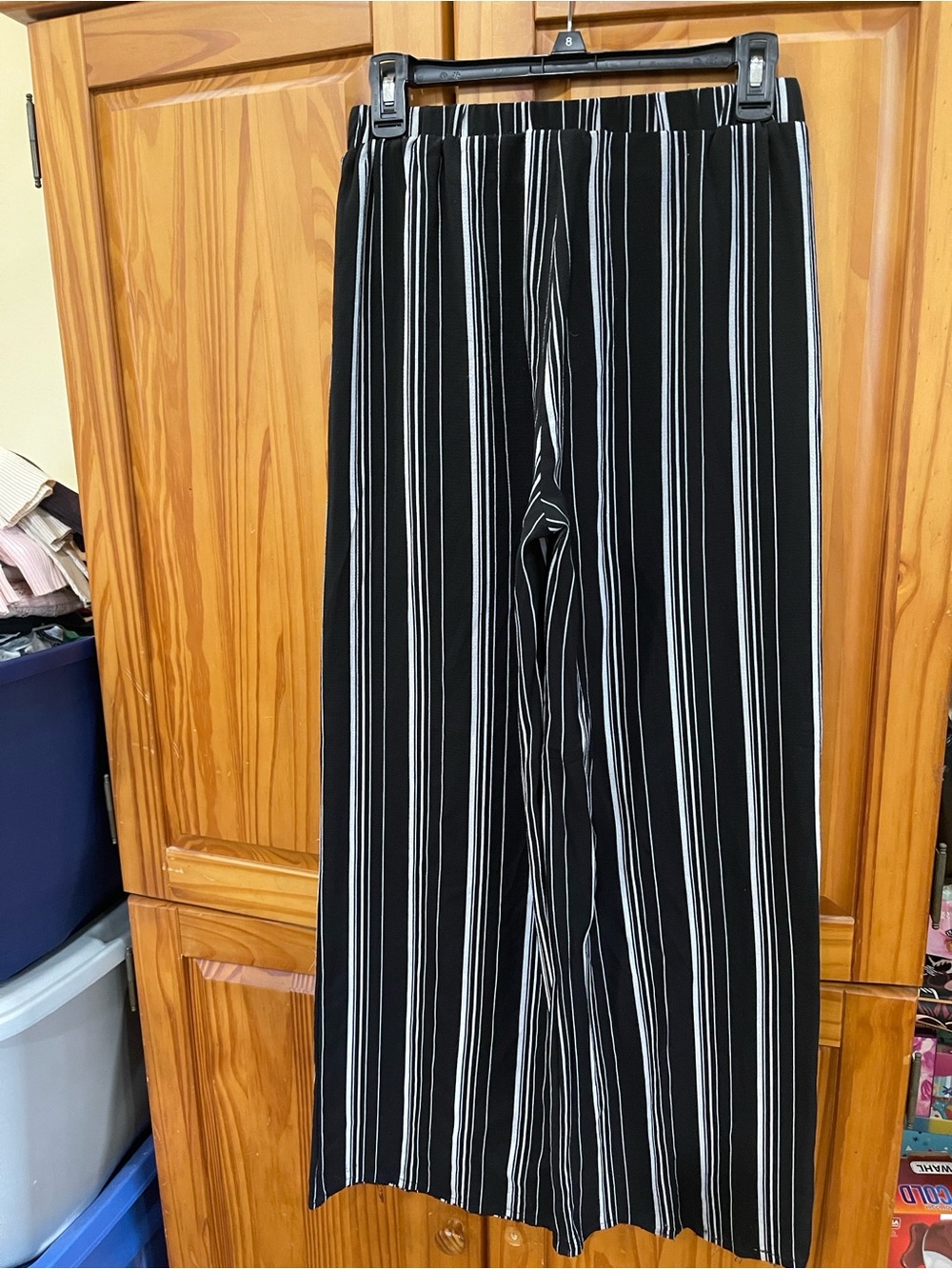 Striped Tie-Waist Wide Leg Pants in Black and White - Picture 5 of 7